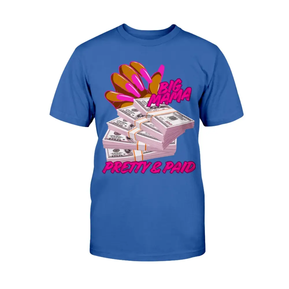 Women’s Pretty & Paid graphic tee dark blue shirt with cash bundle design boss energy streetwear fashion by Hood Vibez Pretty Bitch Flock