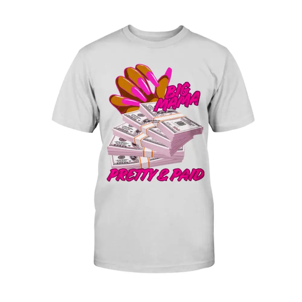 Women’s Pretty & Paid graphic tee grey shirt with cash bundle design boss energy streetwear fashion by Hood Vibez Pretty Bitch Flock
