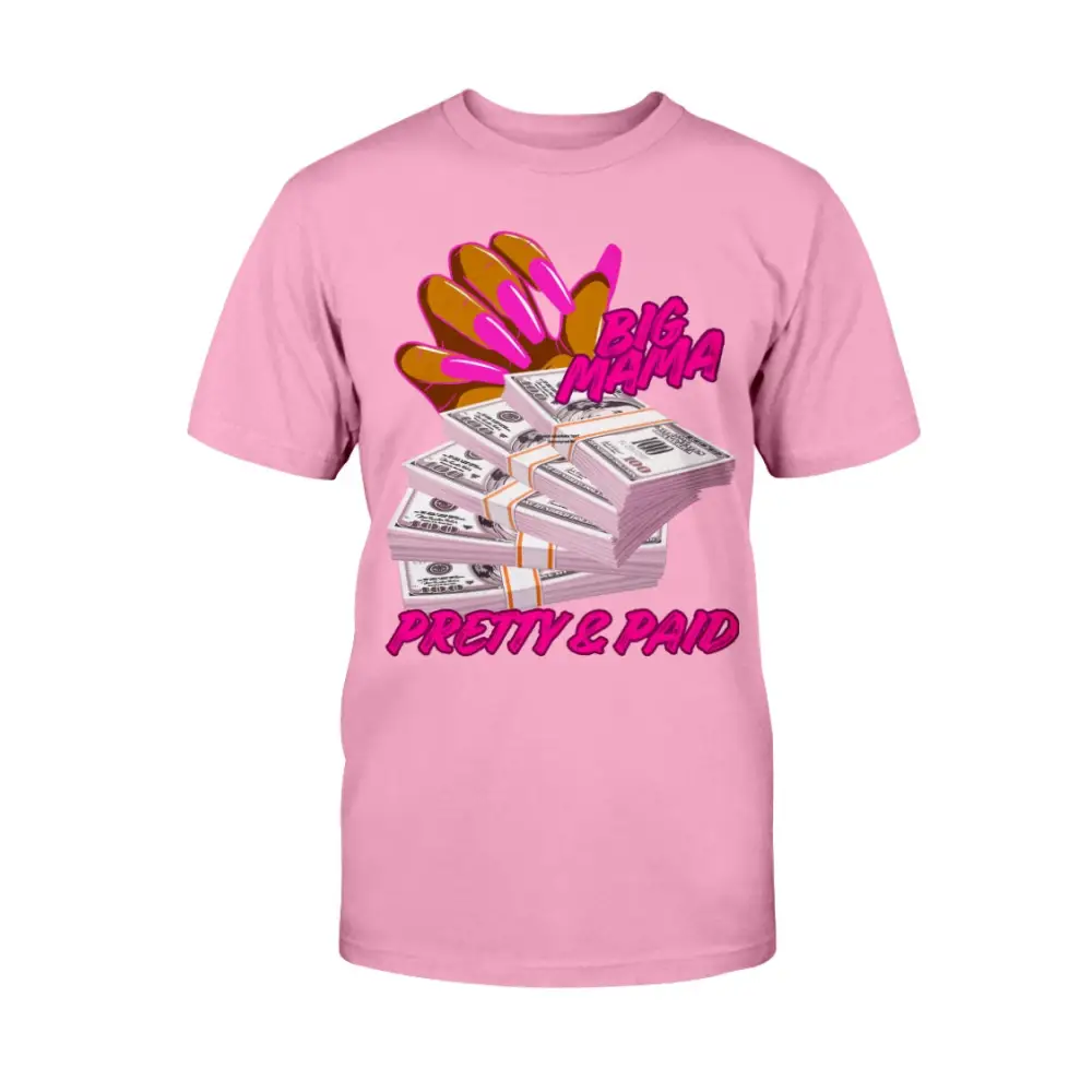 Women’s Pretty & Paid graphic tee pink shirt with cash bundle design boss energy streetwear fashion by Hood Vibez Pretty Bitch Flock