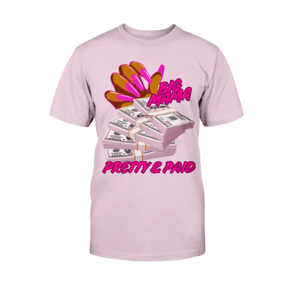 Women’s Pretty & Paid graphic tee light pink shirt with cash bundle design boss energy streetwear fashion by Hood Vibez Pretty Bitch Flock