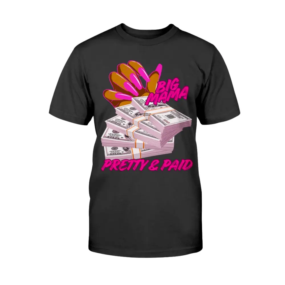 Women’s Pretty & Paid graphic tee black shirt with cash bundle design boss energy streetwear fashion by Hood Vibez Pretty Bitch Flock