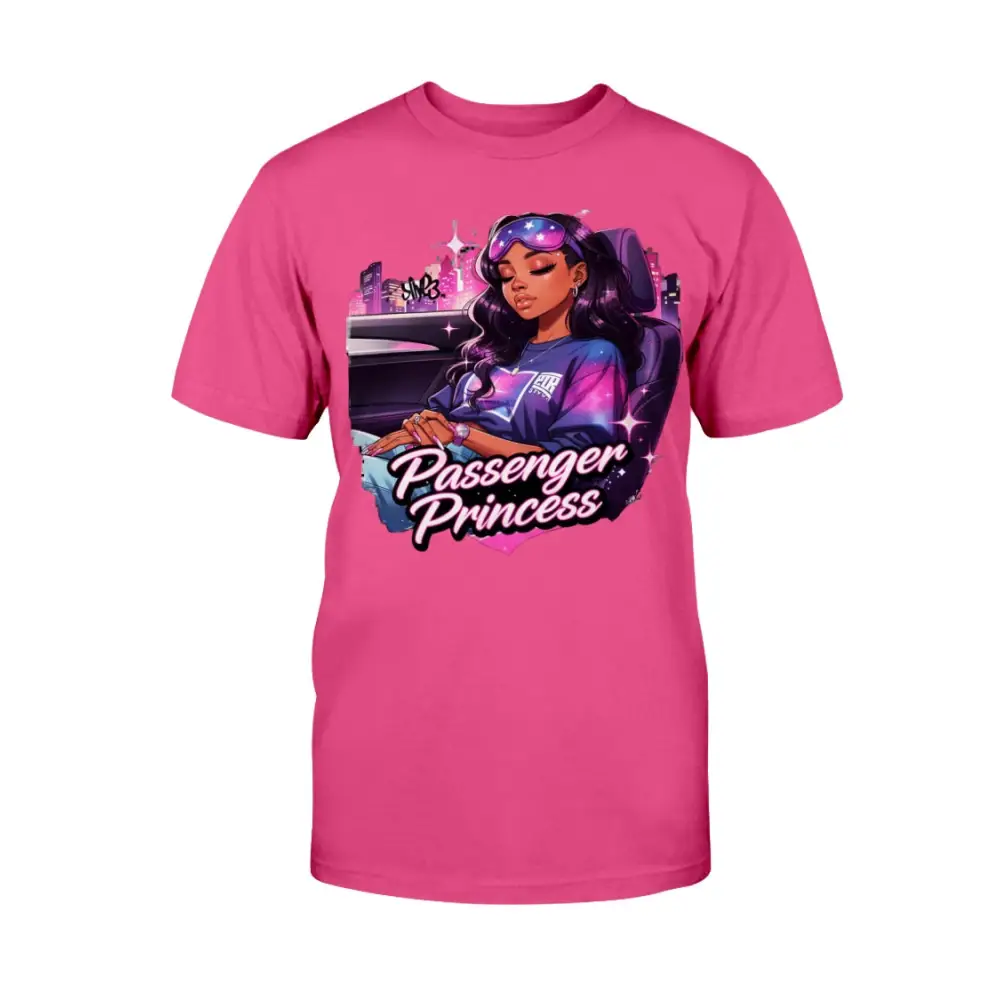 Passenger Princess graphic tee for women featuring urban glam illustration on pink shirt, feminine streetwear fashion statement t-shirt by Hood Vibez Pretty Bitch Flock