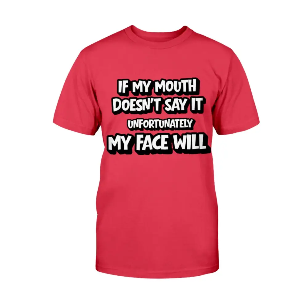  t-shirt with humorous text design on a white background