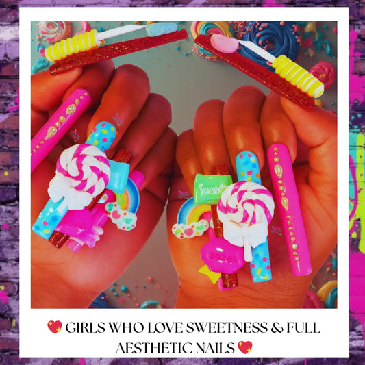XXL PRESS ON NAILS PINK, BLUE AND BERRY WITH 3D CANDY TREATS AND CHARMS