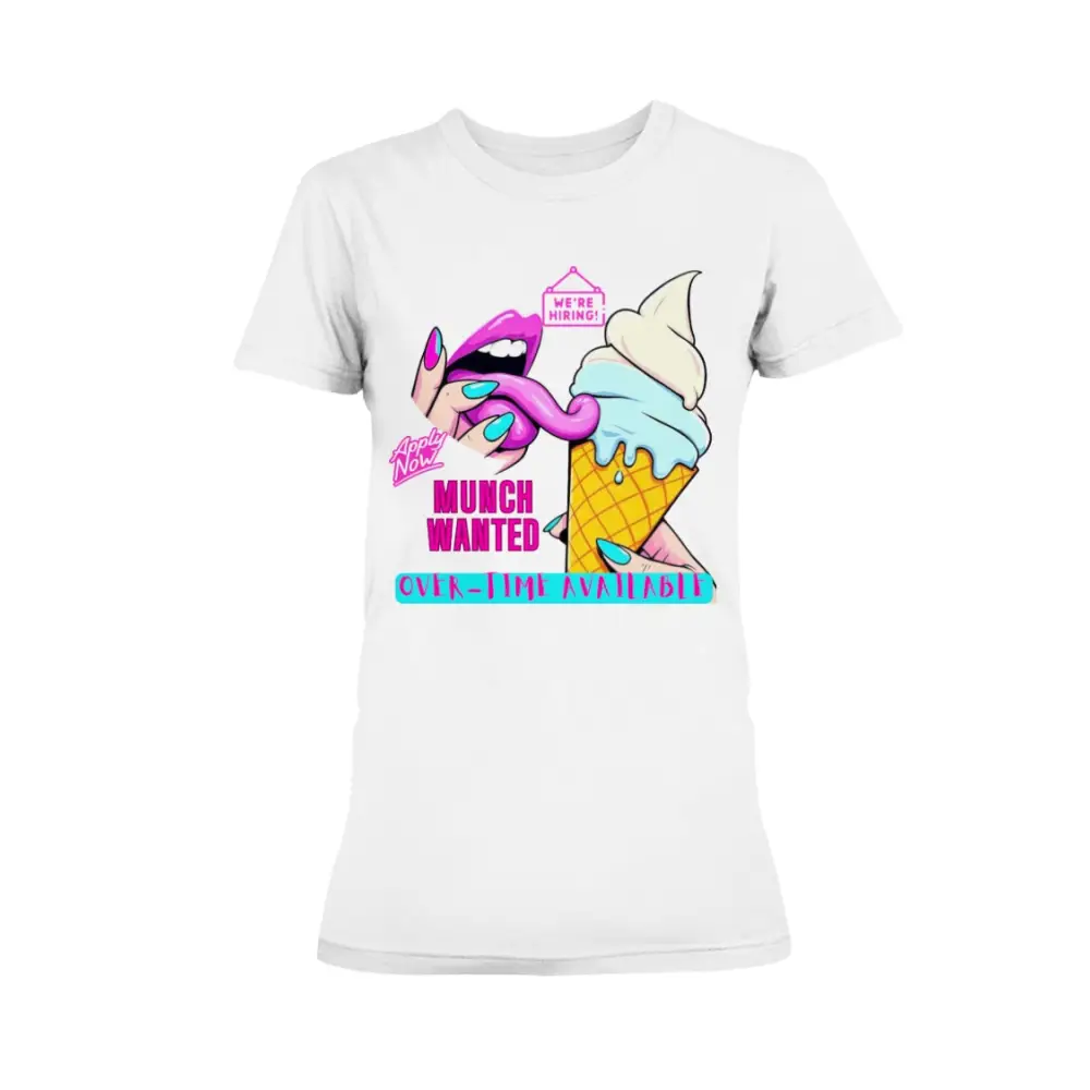 “Munch Wanted Graphic Tee with vibrant pop-art tongue and ice cream design on white shirt”