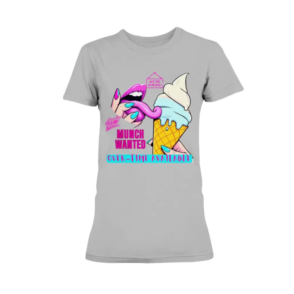 “Munch Wanted Graphic Tee with vibrant pop-art tongue and ice cream design on gray shirt”